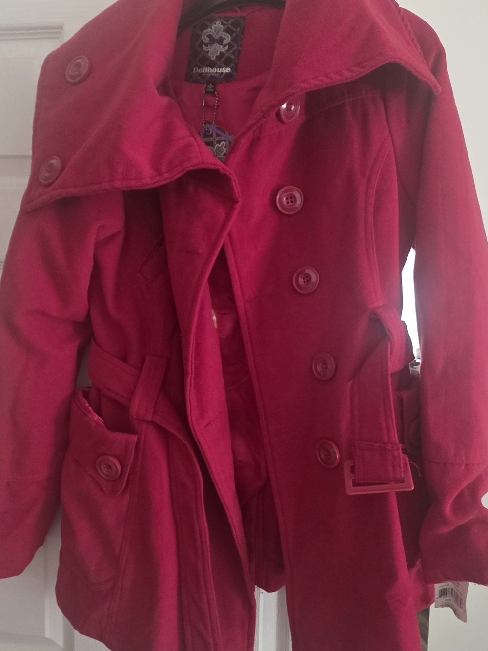 Dollhouse Vibrant Red Double-Breasted Trench with Belt